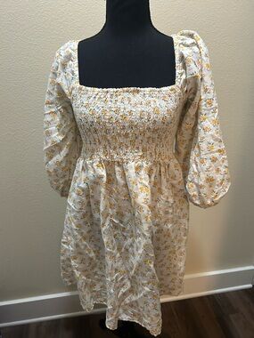 Urban Outfitters Cream Mini Dress with Yellow Floral Print